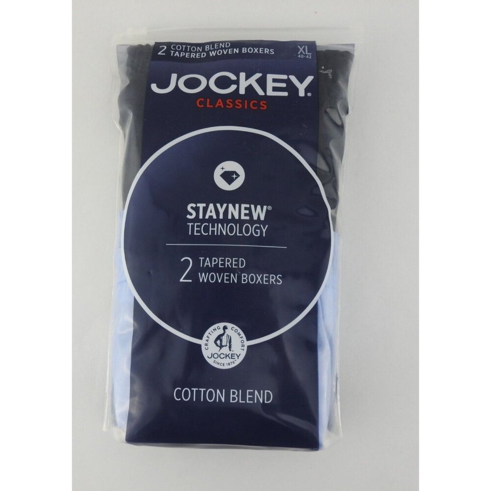 New Men's Jockey Stay New Cotton Blend Woven Tapered Boxers Size XL Sealed Blue